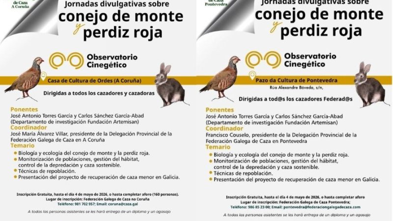 Xornadas divulgativas sobre o coello de monte e a perdiz roxa na Coruña e Pontevedra