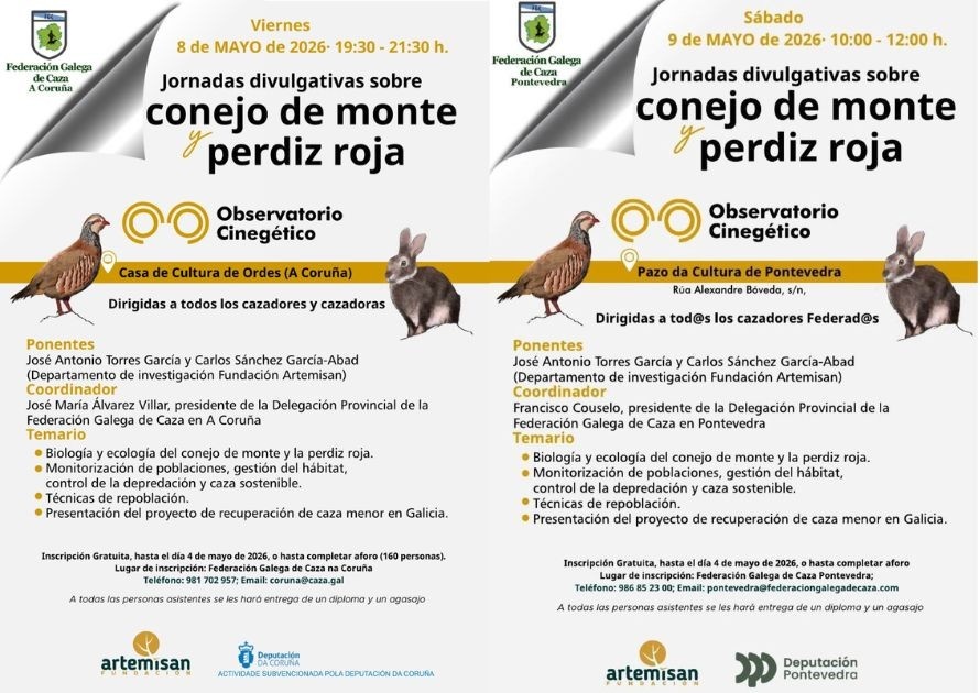 Xornadas divulgativas sobre o coello de monte e a perdiz roxa na Coruña e Pontevedra
